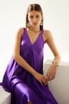 Shop_Wear JaJa_Purple Modal Solid V Neck Asymmetrical Maxi Dress  _Online_at_Aza_Fashions