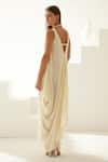 Shop_Wear JaJa_Cream Modal Solid V Neck Asymmetrical Maxi Dress  _Online_at_Aza_Fashions