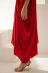 Shop_Wear JaJa_Red Modal Solid V Neck Draped Maxi Dress  _Online_at_Aza_Fashions