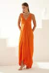 Buy_Wear JaJa_Orange Modal Solid V Neck Draped Maxi Dress  _at_Aza_Fashions