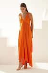 Buy_Wear JaJa_Orange Modal Solid V Neck Draped Maxi Dress  _Online_at_Aza_Fashions