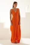 Shop_Wear JaJa_Orange Modal Solid V Neck Draped Maxi Dress  _Online_at_Aza_Fashions