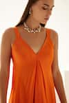 Wear JaJa_Orange Modal Solid V Neck Draped Maxi Dress  _at_Aza_Fashions