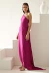 Wear JaJa_Wine Modal Solid One Shoulder Plain Maxi Dress _Online_at_Aza_Fashions