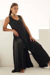 Buy_Wear JaJa_Black Modal Solid Leaf Neck V Jumpsuit _Online_at_Aza_Fashions