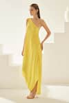 Wear JaJa_Yellow Modal Solid One Shoulder Draped Maxi Dress  _Online_at_Aza_Fashions