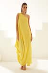 Buy_Wear JaJa_Yellow Modal Solid One Shoulder Draped Maxi Dress  _Online_at_Aza_Fashions