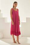 Buy_Wear JaJa_Pink Modal Solid Round Neck Midi Dress  _at_Aza_Fashions