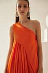 Shop_Wear JaJa_Orange Modal Solid One Shoulder Asymmetrical Midi Dress  _Online_at_Aza_Fashions