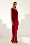 Wear JaJa_Maroon Modal Solid One Shoulder Maxi Dress  _Online_at_Aza_Fashions