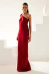 Buy_Wear JaJa_Maroon Modal Solid One Shoulder Maxi Dress  _Online_at_Aza_Fashions