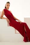 Shop_Wear JaJa_Maroon Modal Solid One Shoulder Maxi Dress  _Online_at_Aza_Fashions