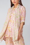 Buy_Devyani Mehrotra_Pink Crepe Printed And Embellished Leaf Round Neck Top Pant Set _Online_at_Aza_Fashions