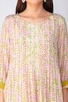 Devyani Mehrotra_Pink Crepe Printed And Embellished Leaf Round Neck A-line Kurta Set_at_Aza_Fashions