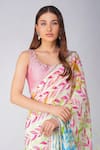 Devyani Mehrotra_Pink Saree Crepe Printed And Embellished Leaf Pre-stitched & Blouse Set _Online_at_Aza_Fashions