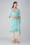 Buy_Devyani Mehrotra_Blue Crepe Printed And Embellished Leaf Kurta V Neck Pleated Set 