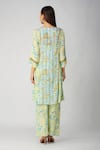 Shop_Devyani Mehrotra_Yellow Crepe Printed And Embellished Leaf V Neck Gathered Tunic & Pant Set _at_Aza_Fashions