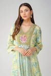 Devyani Mehrotra_Yellow Crepe Printed And Embellished Leaf V Neck Gathered Tunic & Pant Set _Online_at_Aza_Fashions