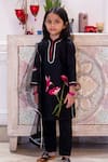 Shop_Mamma Plz_Black Handwoven Chanderi Embroidery Hummingbird Kurta Set _at_Aza_Fashions