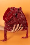 Buy_THE TAN CLAN_Red Crystals Rosa Beaded Fringe Encrusted Potli Bag_at_Aza_Fashions
