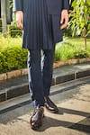 Shop_Bohame_Blue Terrywool Suiting Solid Stygian Pleated Bandhgala And Pant Set_Online_at_Aza_Fashions