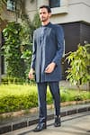 Bohame_Blue Terrywool Suiting Textured Pintucked Barry Bandhgala Set_at_Aza_Fashions