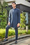 Buy_Bohame_Blue Terrywool Suiting Textured Pintucked Barry Bandhgala Set