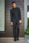 Buy_Bohame_Black Terrywool Suiting Textured Pintucked Brice Bandhgala Set_at_Aza_Fashions