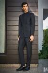 Shop_Bohame_Black Terrywool Suiting Textured Pintucked Brice Bandhgala Set_Online_at_Aza_Fashions