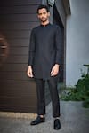 Buy_Bohame_Black Terrywool Suiting Textured Pintucked Dejon Bandhgala Set_Online_at_Aza_Fashions