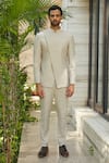 Buy_Bohame_Ivory Terrywool Suiting Textured Pintucked Kevin Bandhgala And Pant Set_at_Aza_Fashions