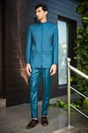 Buy_Bohame_Green Terrywool Suiting Textured Pintucked Greig Bandhgala And Pant Set_at_Aza_Fashions