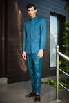Bohame_Green Terrywool Suiting Textured Pintucked Greig Bandhgala And Pant Set_Online_at_Aza_Fashions