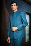 Buy_Bohame_Green Terrywool Suiting Textured Pintucked Greig Bandhgala And Pant Set_Online_at_Aza_Fashions