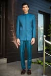 Shop_Bohame_Green Terrywool Suiting Textured Pintucked Greig Bandhgala And Pant Set_Online_at_Aza_Fashions