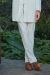 Bohame_White Terrywool Suiting Textured Pintucked Shawn Bandhgala And Pant Set_Online_at_Aza_Fashions