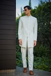 Shop_Bohame_White Terrywool Suiting Textured Pintucked Shawn Bandhgala And Pant Set_Online_at_Aza_Fashions
