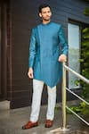 Buy_Bohame_Green Terrywool Suiting Textured Pintucked Larse Bandhgala And Pant Set _at_Aza_Fashions