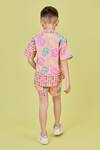 Shop_Little Shiro_Coral Poplin Cotton Printed Blocks Blossom Shirt With Shorts _at_Aza_Fashions