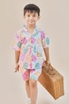 Little Shiro_Multi Color Poplin Cotton Printed Floral Magic Is Real Shirt With Shorts _Online_at_Aza_Fashions