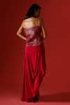 Shop_Megha Garg_Maroon Top Organza Hand Embroidered Sequins Sweetheart And Draped Skirt Set _at_Aza_Fashions