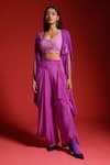 Buy_Megha Garg_Purple Pure Crepe Hand Embroidered Sequins Flared Sleeve Cape Pant Set _at_Aza_Fashions