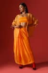 Buy_Megha Garg_Orange Organza Hand Embroidered Sequins Straight Neck Jacket Skirt Set _at_Aza_Fashions