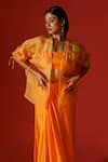 Shop_Megha Garg_Orange Organza Hand Embroidered Sequins Straight Neck Jacket Skirt Set _Online_at_Aza_Fashions