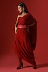 Buy_Megha Garg_Maroon Artificial Crepe Hand Embroidered Asymmetric Draped Dress With Bustier _at_Aza_Fashions