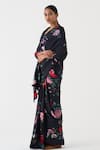 Buy_Dot_Black Saree Habutai Printed Floral Bloome With Unstitched Blouse _Online_at_Aza_Fashions