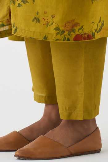 Dot_Yellow Cotton Embroidery Bandeau Neck Flori Printed Kurta And Pant Set _at_Aza_Fashions
