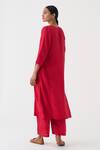 Shop_Dot_Pink Hemp, Silk Round Neck Iris Striped Print Kurta And Pant Set _at_Aza_Fashions