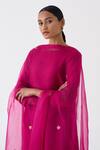 Buy_Dot_Pink Organza Embroidery Clover Bloom Syera Dupatta _Online_at_Aza_Fashions