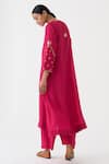 Shop_Dot_Pink Cotton, Silk Sequins Round Neck Ambily Crest Embroidered Kurta With Pant _at_Aza_Fashions